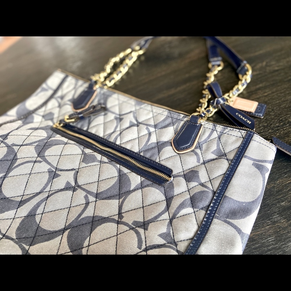 Authentic Coach ‘Poppy’ Quilted Denim Shoulder Tote